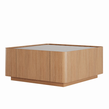 31.5-Inch Square Coffee Table with Storage Drawers,Modern Wooden Coffee Table with Glass Top,Tea Table Center Tables for Living Room Office,Walnut image 8