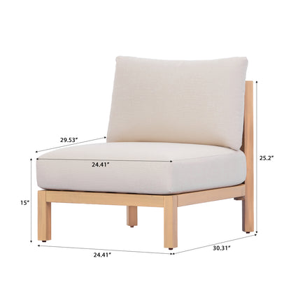 4 Piece Set Acacia wood Outdoor Sofa Set, outdoor rope-woven chair, deep seat design with soft cushion, suitable for porches, gardens, backyards, and balconies (Light Teak + Beige Rope + Beige Cushion image 5