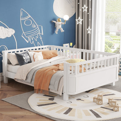 Full Size Wood Platform Bed for Kids, Wood Low Profile Full Bed with Rails for Girls and Boys, White (Patented Design, Old SKU W2593P233767) image 1