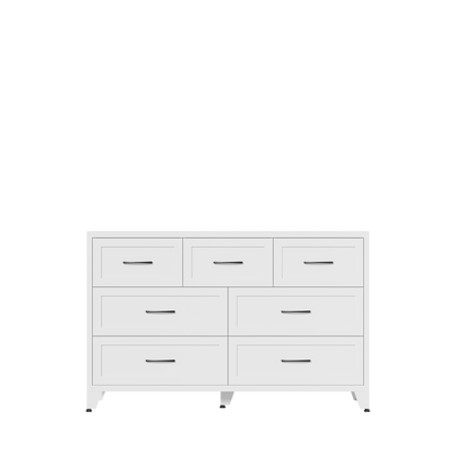 7-Drawer Dresser, Wide Low-Profile Storage Cabinet, White Metal Chest of Drawers for Bedroom, Living Room & Entryway image 12