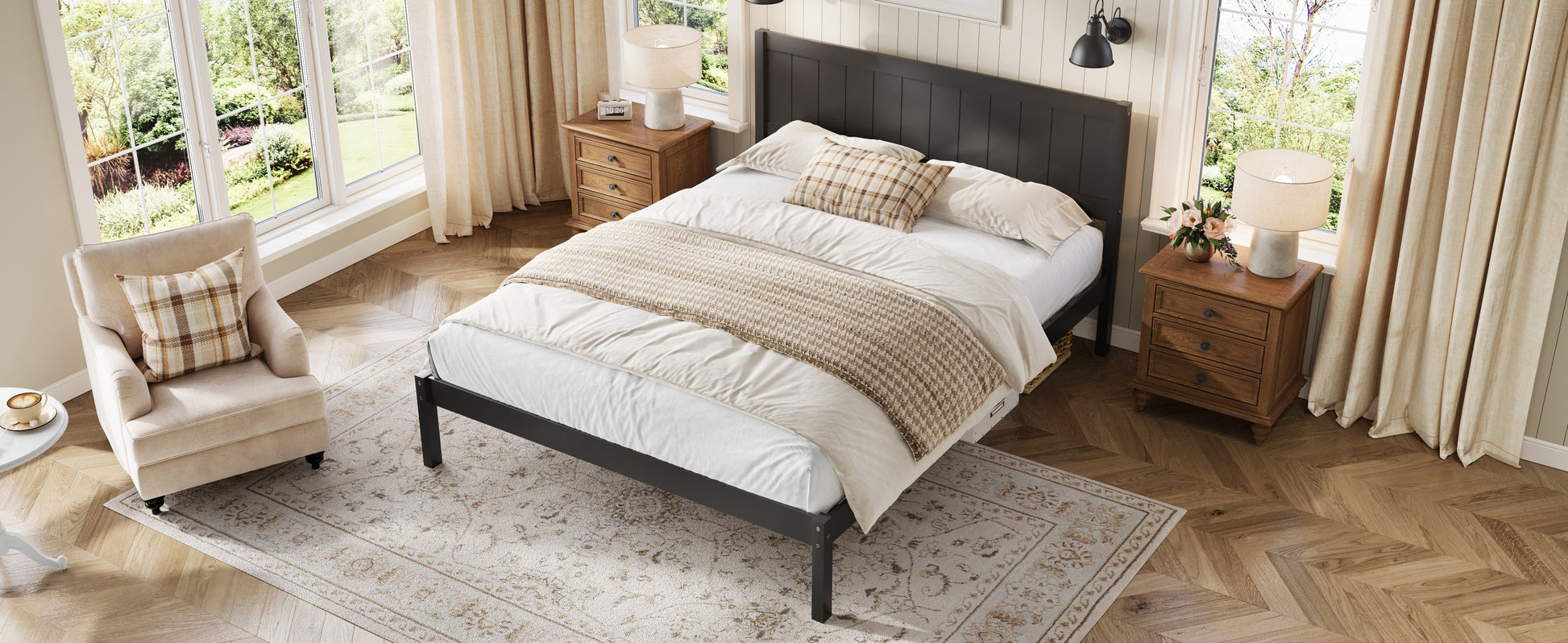 Platform Bed Frame with Headboard, Wood Slat Support, No Box Spring Needed,King,Espresso image 9