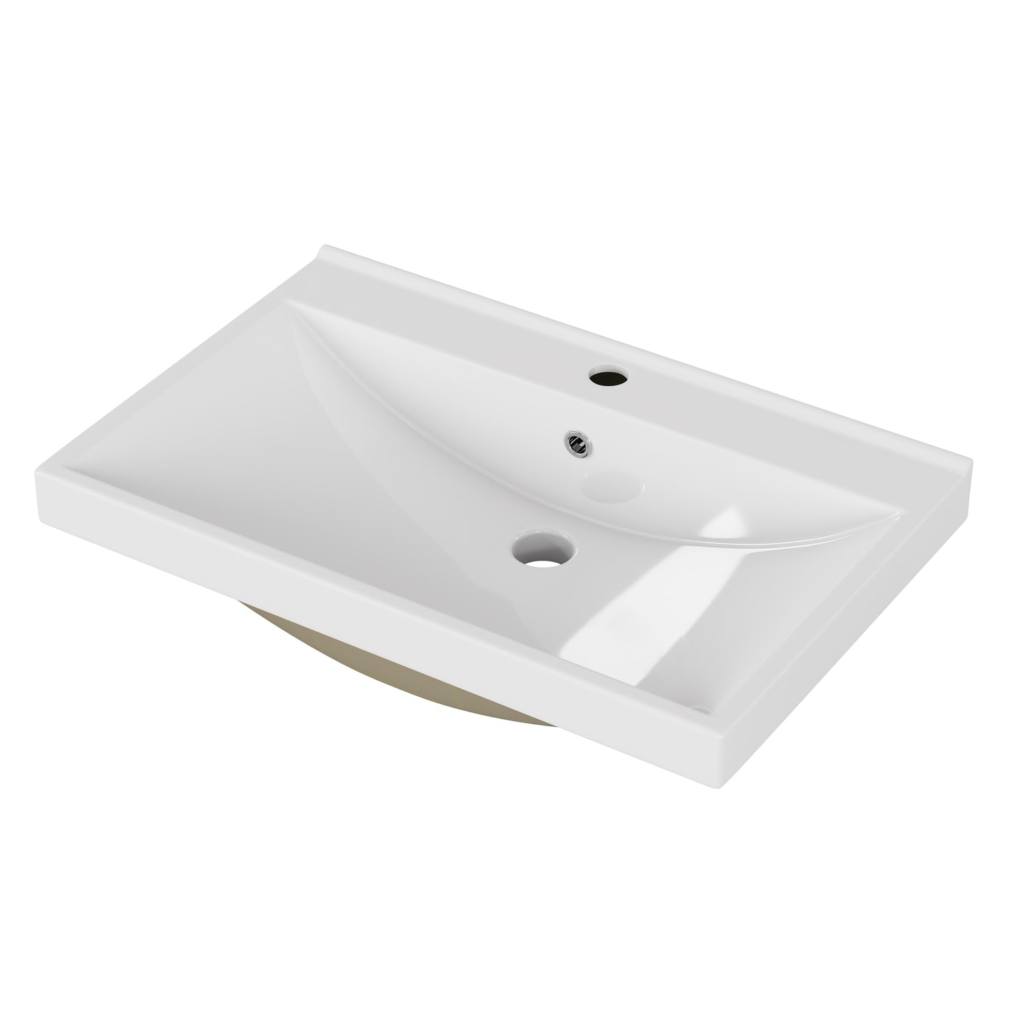 24 Inch Bathroom Vanity Sink Top,Ceramic Basin,2.6-inch Thickened Ceramic Basin,Does Not Include Faucet and Drain,Glossy White image 1