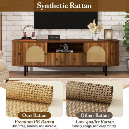 U-Can American Style TV Stand with Rattan Arched Doors, Drawers, Hidden Storage, Steel Legs, Rounded Corners image 9