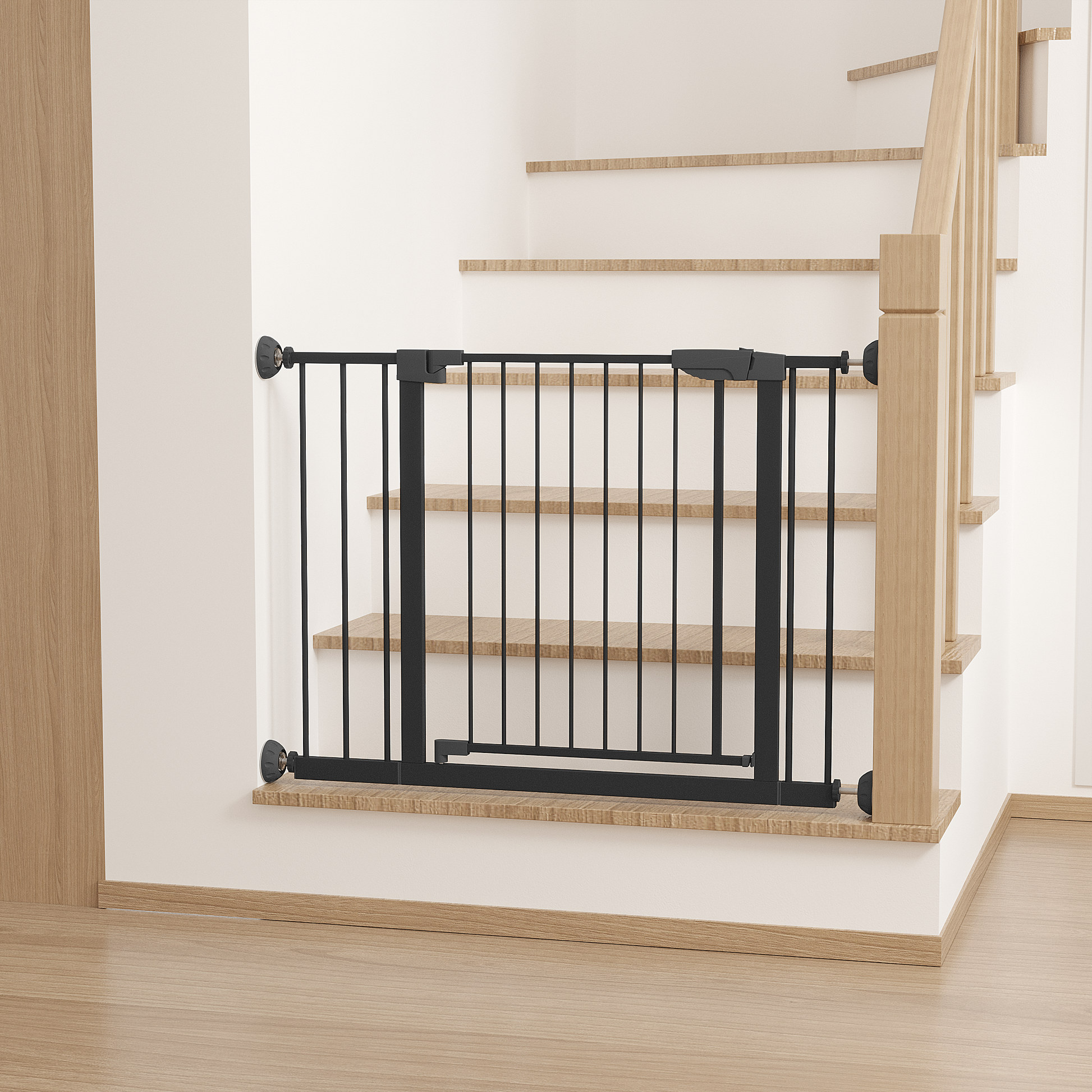 29.5-45.3" Wide Baby Gate with wall protector for Stairs, Dog Gate Indoor for Doorways, No Drilling Pressure Mounted Pet Gates for Kids, Easy Walk Through Safety Gate, Black image 12