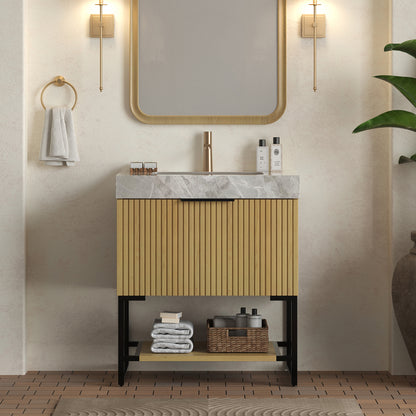 YOLAN 30 inch bathroom vanity with sintered stone top and ceramic basin - front view