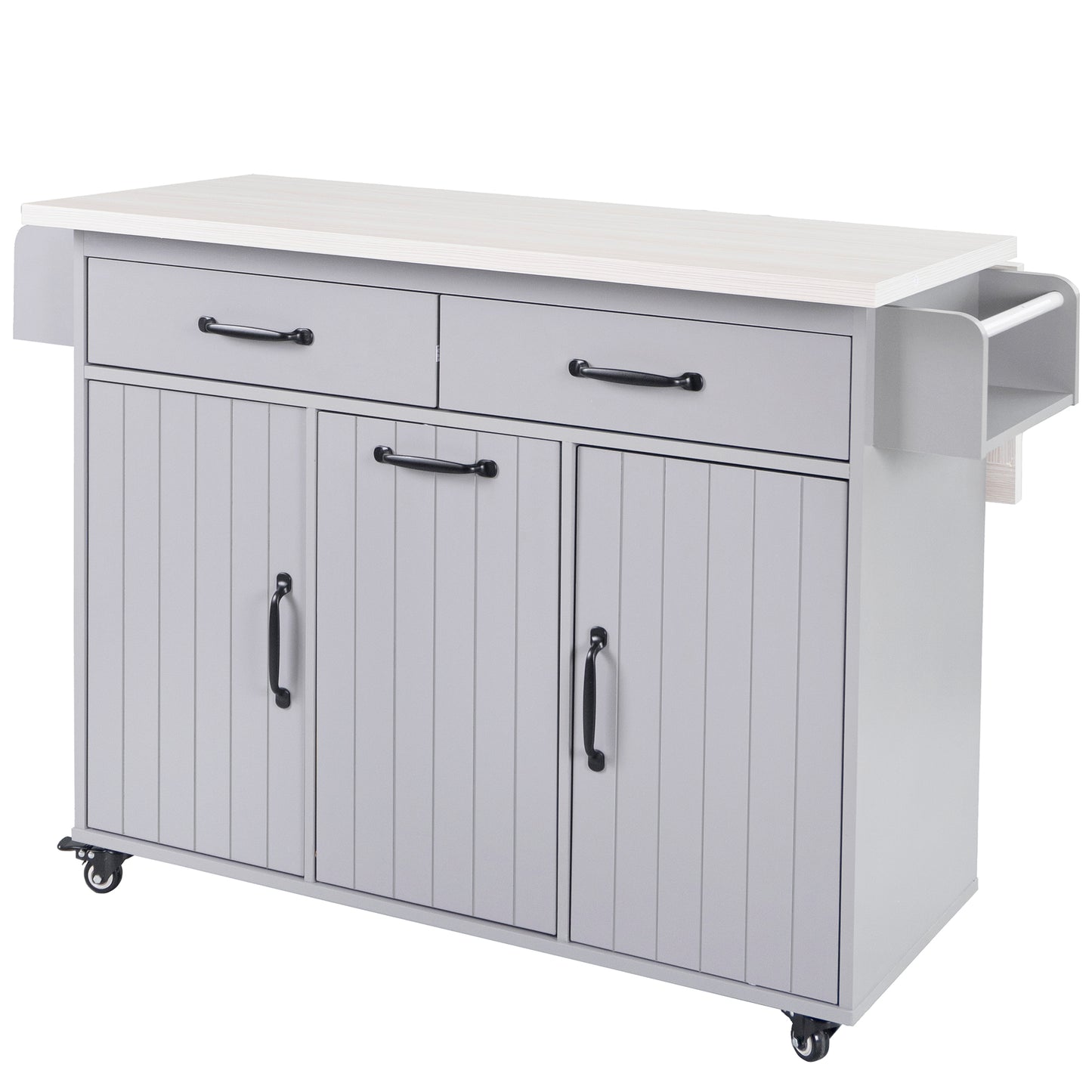 K&K Kitchen Island with Trash Can Storage Cabinet, Kitchen Cart with Drop Leaf, Spice Rack, Towel Rack and Drawer, Rolling Kitchen Island on Wheels with Adjustable Shelf, Grey image 4