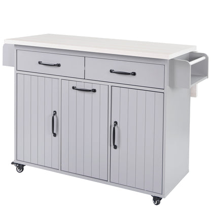 K&K Kitchen Island with Trash Can Storage Cabinet, Kitchen Cart with Drop Leaf, Spice Rack, Towel Rack and Drawer, Rolling Kitchen Island on Wheels with Adjustable Shelf, Grey image 4