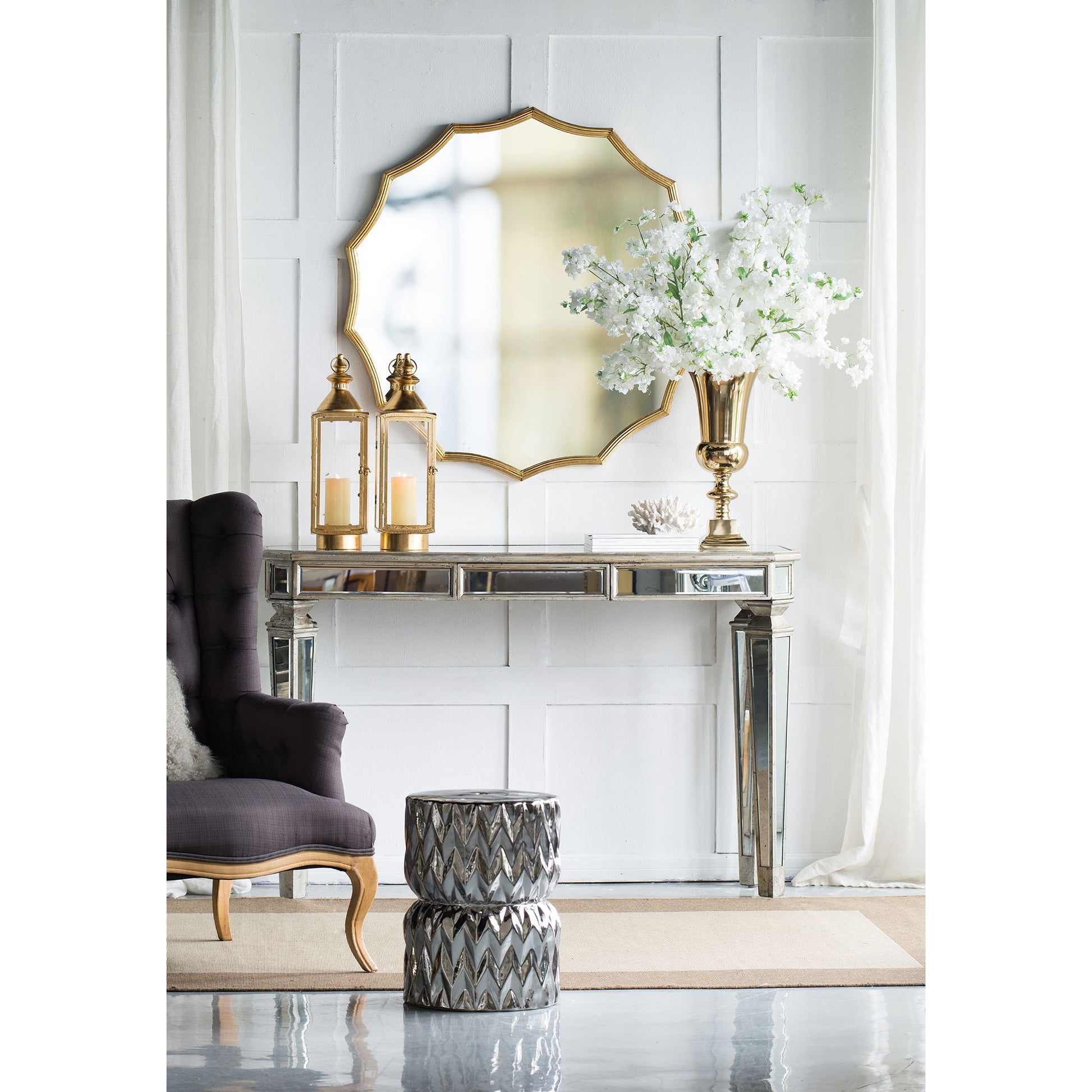 D40" Round Sunburst Wall Mirror with Gold Finish, Wall Decor Mirror for Entryway Bedroom Living Room image 10