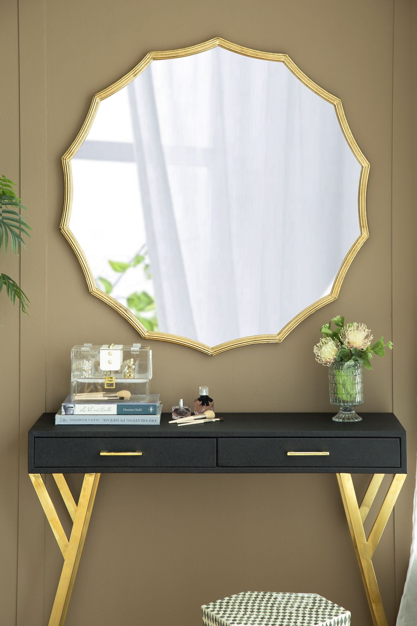 D40" Round Sunburst Wall Mirror with Gold Finish, Wall Decor Mirror for Entryway Bedroom Living Room image 3
