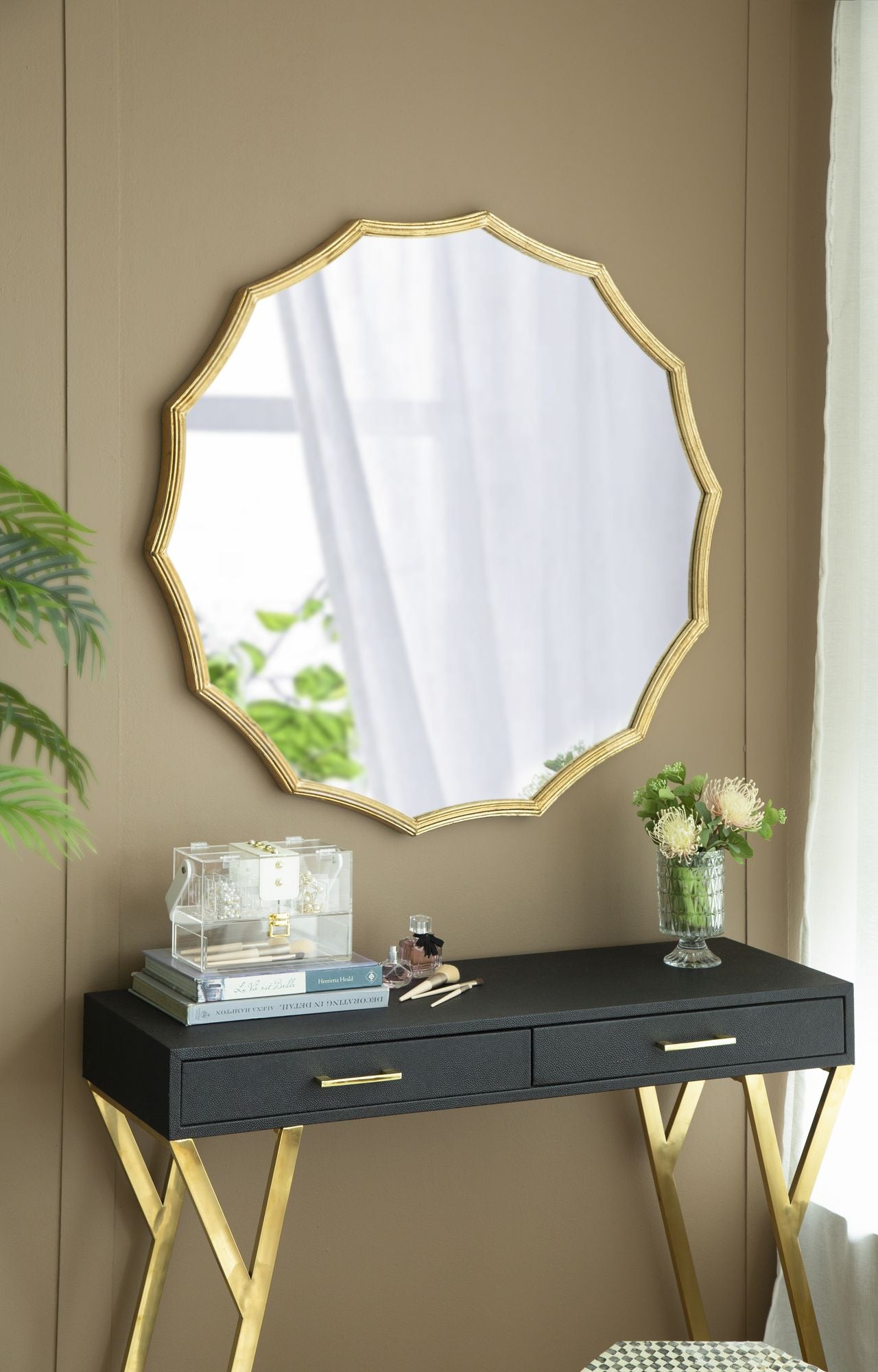 D40" Round Sunburst Wall Mirror with Gold Finish, Wall Decor Mirror for Entryway Bedroom Living Room image 4