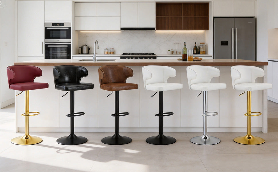 Modern rotating adjustable bar chair, PU leather belt backrest swivel chair, suitable for kitchen bar counter and dining room, adjustable height, capable of bearing 300 pounds (white -2 pieces) image 9