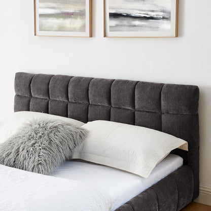 Queen Size Upholstered Bed,comfortable upholstered bed frame, Chenille fabric, with headboard and solid bed frame. With drawer for storage.-Dark Gray(88.5''*68.5''*31'') image 7