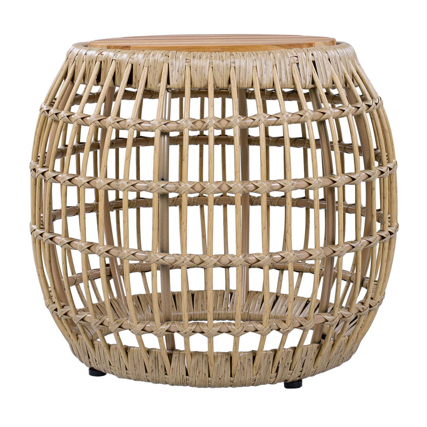 Acacia Wood Outdoor Side Table with Wicker Base - Light Brown, Round 16.15" Outdoor Accent for Patio, Garden, Balcony & Indoor Use image 7