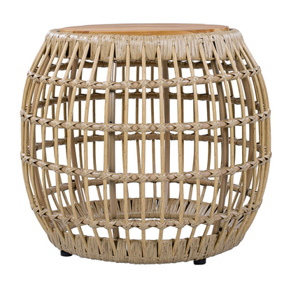 Acacia Wood Outdoor Side Table with Wicker Base - Light Brown, Round 16.15" Outdoor Accent for Patio, Garden, Balcony & Indoor Use image 7