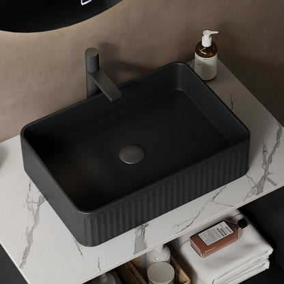 20'' Bathroom Sink, Rectangular Striped Vessel Ceramic Basin without Faucet, NO Cabinet, Black image 3