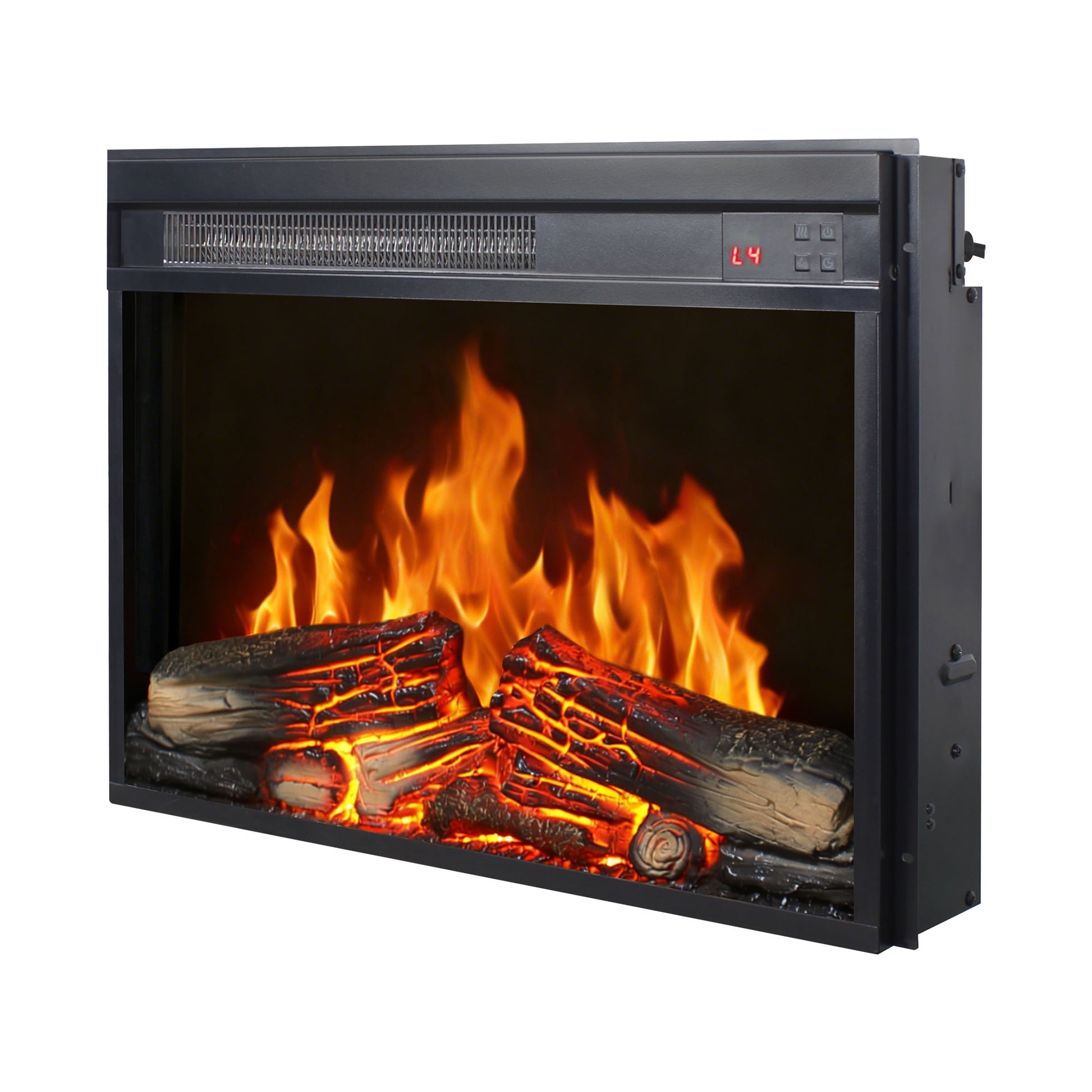 23 inch electric fireplace insert, ultra thin heater with log set & realistic flame, remote control with timer, overheating protection image 3