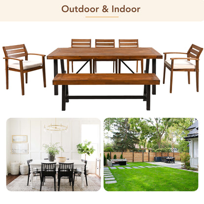 GO Outdoor Wood Dining Set For 7-8 Person, Outdoor Dining Furniture With Removable Cushions, Ergonomic Chairs And Bench, Thicker Table, Nature image 8