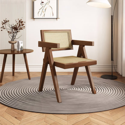Modern Mid Century Dining Chairs Set of 2, Rattan Accent Chairs, Comfy Armchairs, Outdoor Wood Chairs with Armrest for Bedroom Living Room Reading Room Dining Kitchen, Brown image 6