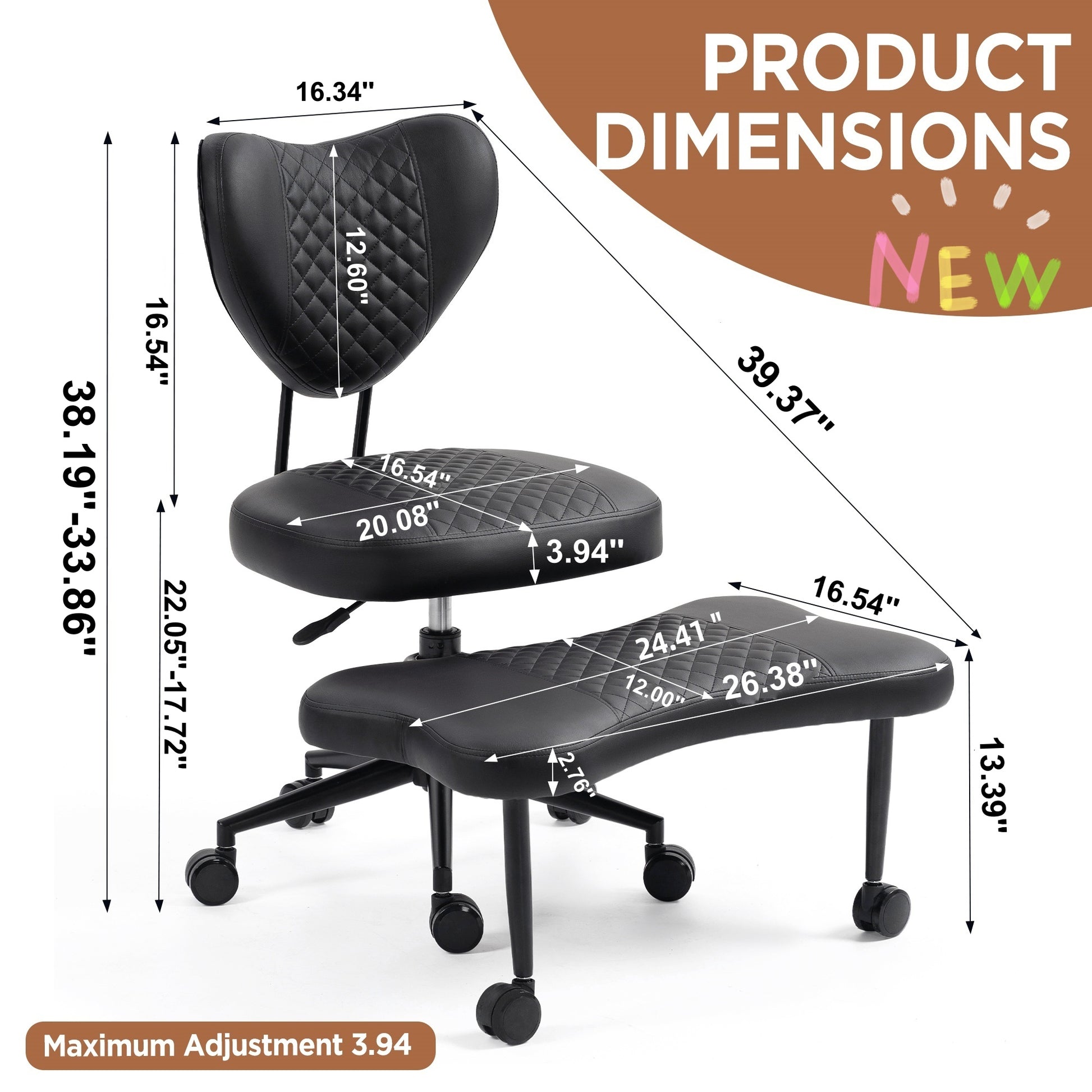 Meditation chair, an ergonomic cross-legged seating chair with lumbar support and a height-adjustable seat cushion, ideal for people engaged in high-intensity office work. Black image 10