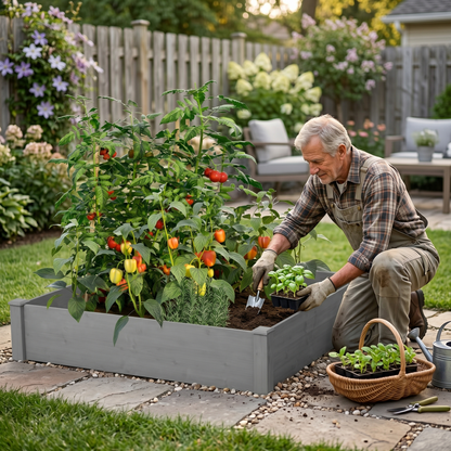Raised Garden Bed 48x48x10'', Outdoor Wood Planter Box Over Floor, Tool-Free Assembly image 1