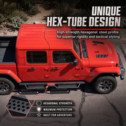 Hexagonal style Running Boards Compatible with 2020-2026 Jeep Gladiator Jt 4 Door. Made with Carbon Steel. 6 Inch Gladiator Side Steps Step Bars Nerf Bars Bolt installation image 7