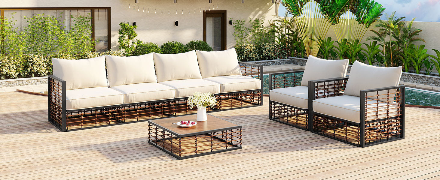 TOPMAX Modern Minimalist 7-Piece Metal Patio Sectional Sofa Set, All-Weather Garden Conversational Furniture Set with Thick Cushions and Coffee Table for Indoor Outdoor, Dark Grey image 2
