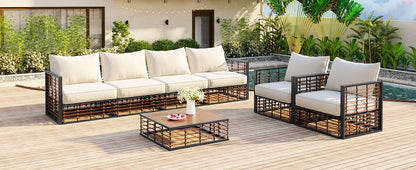 TOPMAX Modern Minimalist 7-Piece Metal Patio Sectional Sofa Set, All-Weather Garden Conversational Furniture Set with Thick Cushions and Coffee Table for Indoor Outdoor, Dark Grey image 2