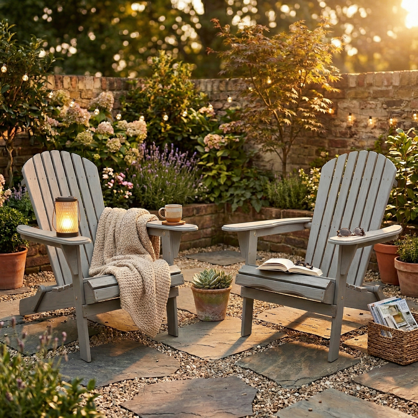Wood Lounge Patio Chair for Garden Outdoor Wooden Folding Embossed Adirondack Chair Set of 2 Solid Cedar Wood Lounge Patio Chair with Wood Grain image 1