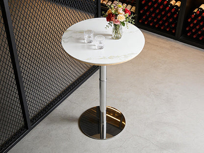 Rock slab circular tabletop non adjustable (39 inches high) bar table, bar table with silver legs and base (white) image 3