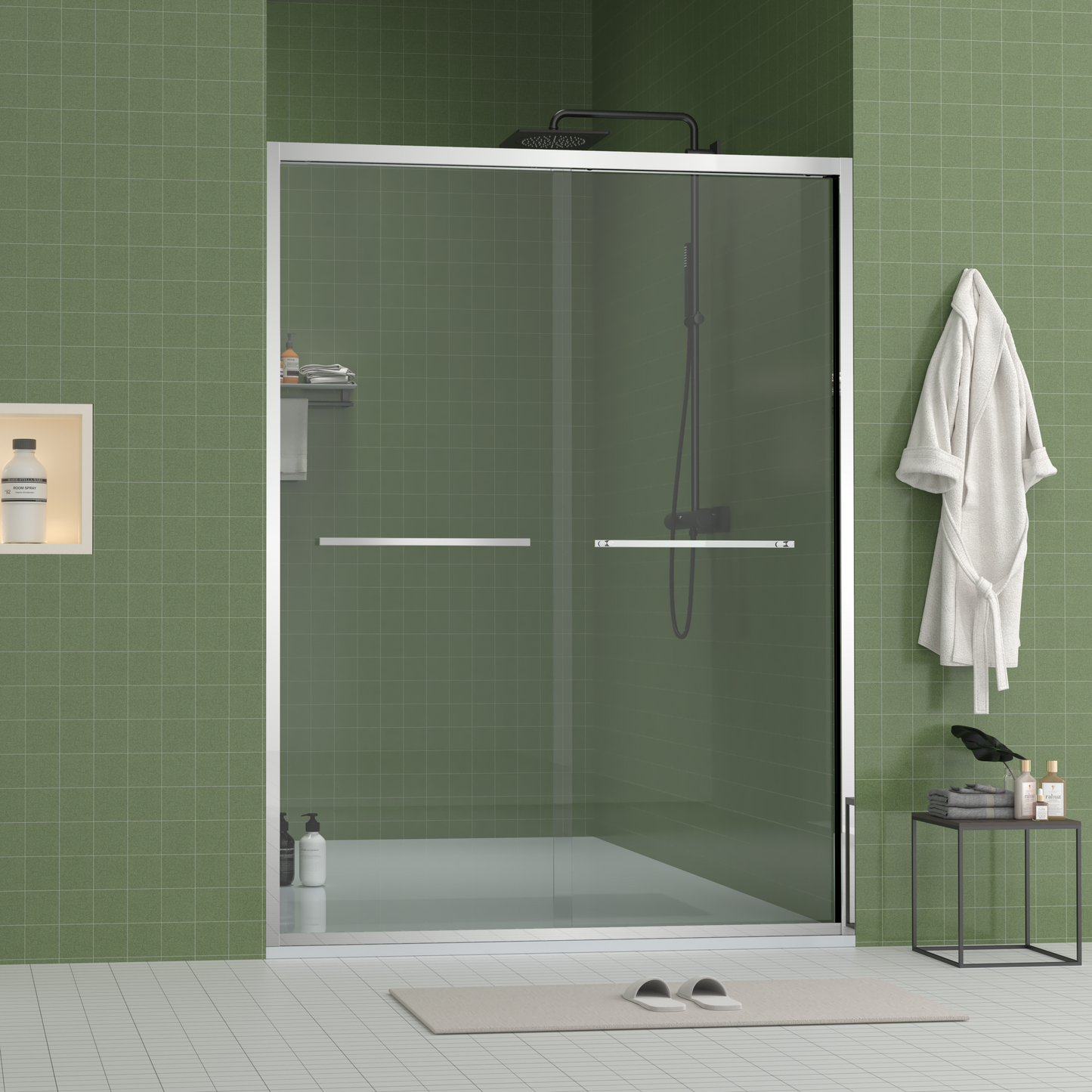 56-60"x70" Aluminum Frame Double Sliding Shower Door,Bypass Bathroom Sliding Door with Premium 5/16" (8mm) Clear Tempered Glass, Chrome Hardware Sliding Glass Shower Enclosure,Chrome Finished image 3