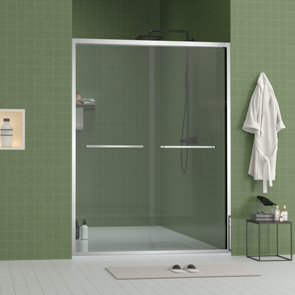 56-60"x70" Aluminum Frame Double Sliding Shower Door,Bypass Bathroom Sliding Door with Premium 5/16" (8mm) Clear Tempered Glass, Chrome Hardware Sliding Glass Shower Enclosure,Chrome Finished image 3