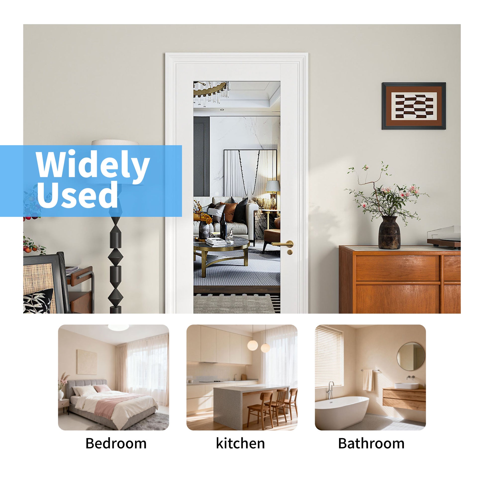 32" X 80"French Slab Door,1-Lite Mirror Solid Wood Slab Interior Doors Pre-Assembled for Pantry Laundry Closet Bathroom,White Primed Panel Door,w/o Hardware image 11