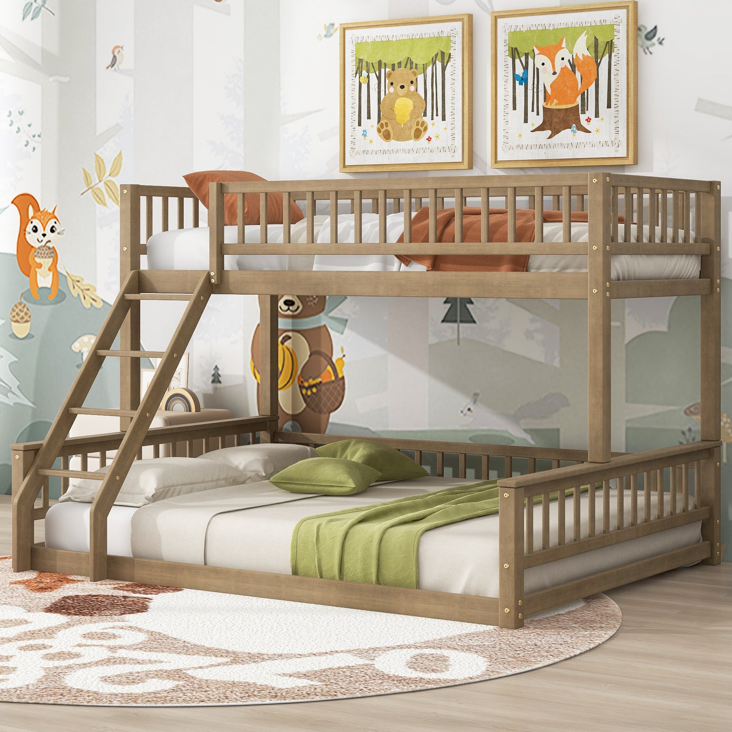 Twin XL over Queen Bunk Bed with Ladder and Guardrails, Walnut image 4