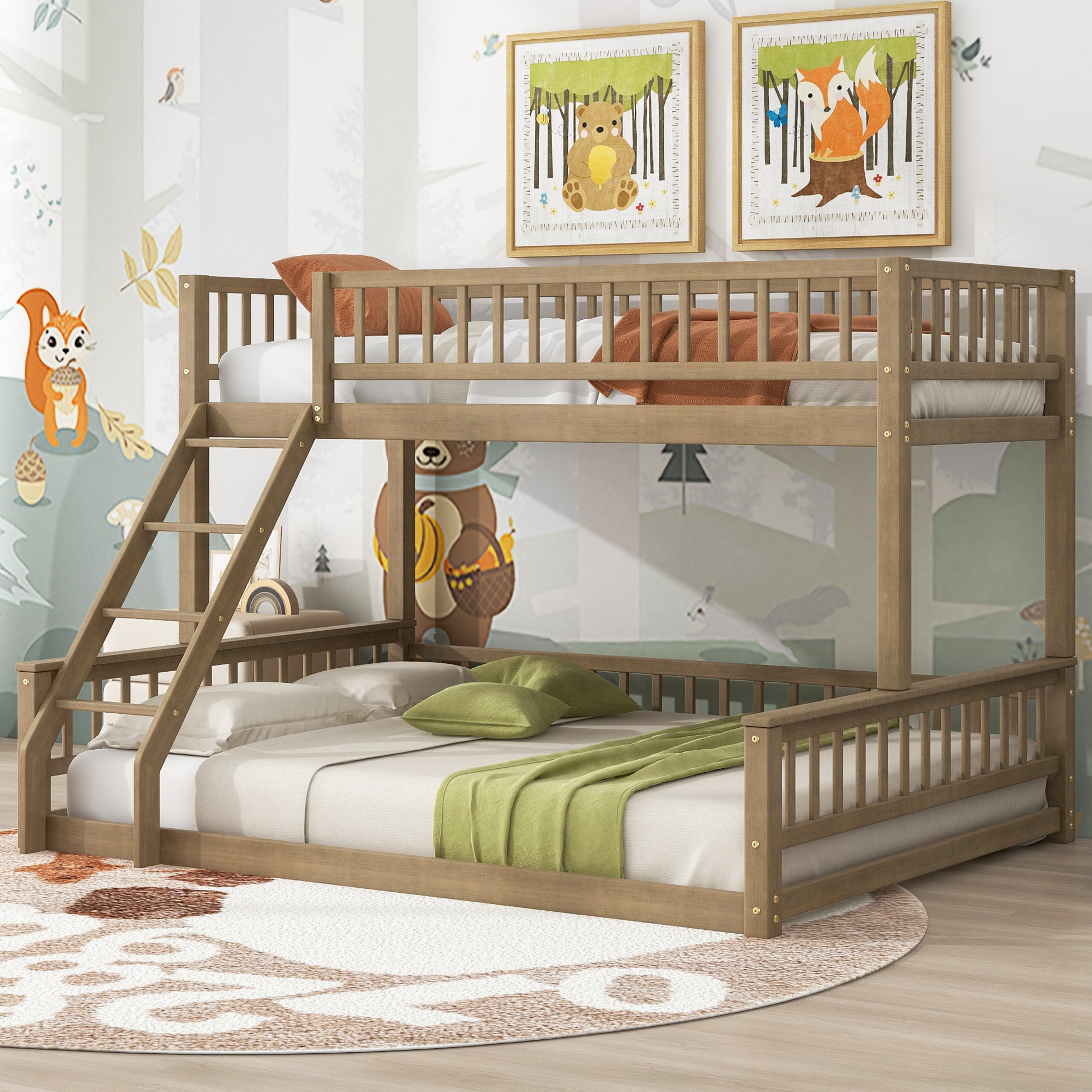 Twin XL over Queen Bunk Bed with Ladder and Guardrails, Walnut image 4