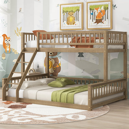 Twin XL over Queen Bunk Bed with Ladder and Guardrails, Walnut image 4
