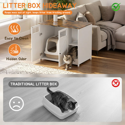 Hidden Cat Litter Box Enclosure Furniture – Large Dog-Proof Litter Box Cabinet with Power Strip, Compatible with Large Self-Cleaning Litter Boxes image 9