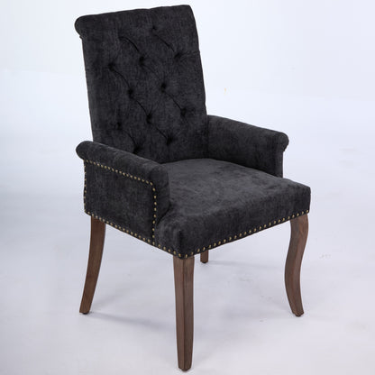 Upholstered Chenille Fabric Accent Dining Chair, Curved Solid Wood Legs, Elegant Tufted Club Dining Room Kitchen Room Arm Dining Chair, Single Pack,Black,SW1895BK image 4