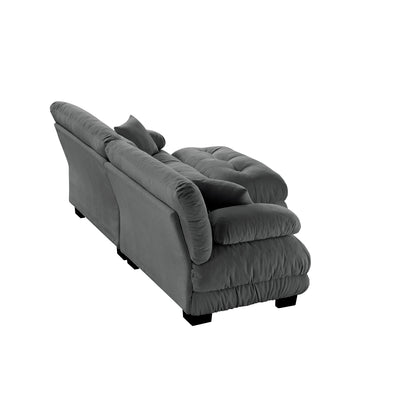 Cloud Couch Sectional Sofa for Living Room, Chenille 2 Seater Sofa with 2 Lumbar pillows and 2 throw pillows, Upholstered Wide Arm Sofa with Convertible Ottoman,Chenille Gray image 12