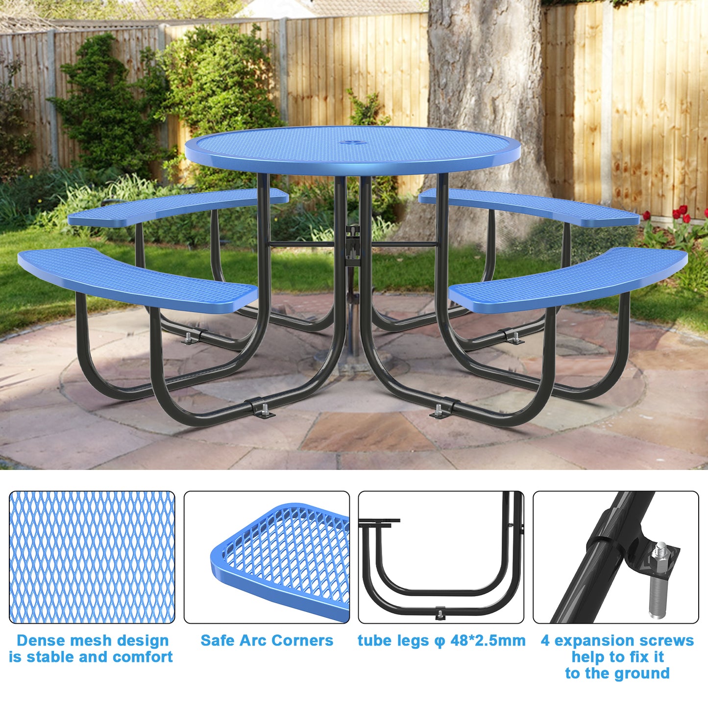 Blue Round Table & Chair Set with Umbrella Hole image 5