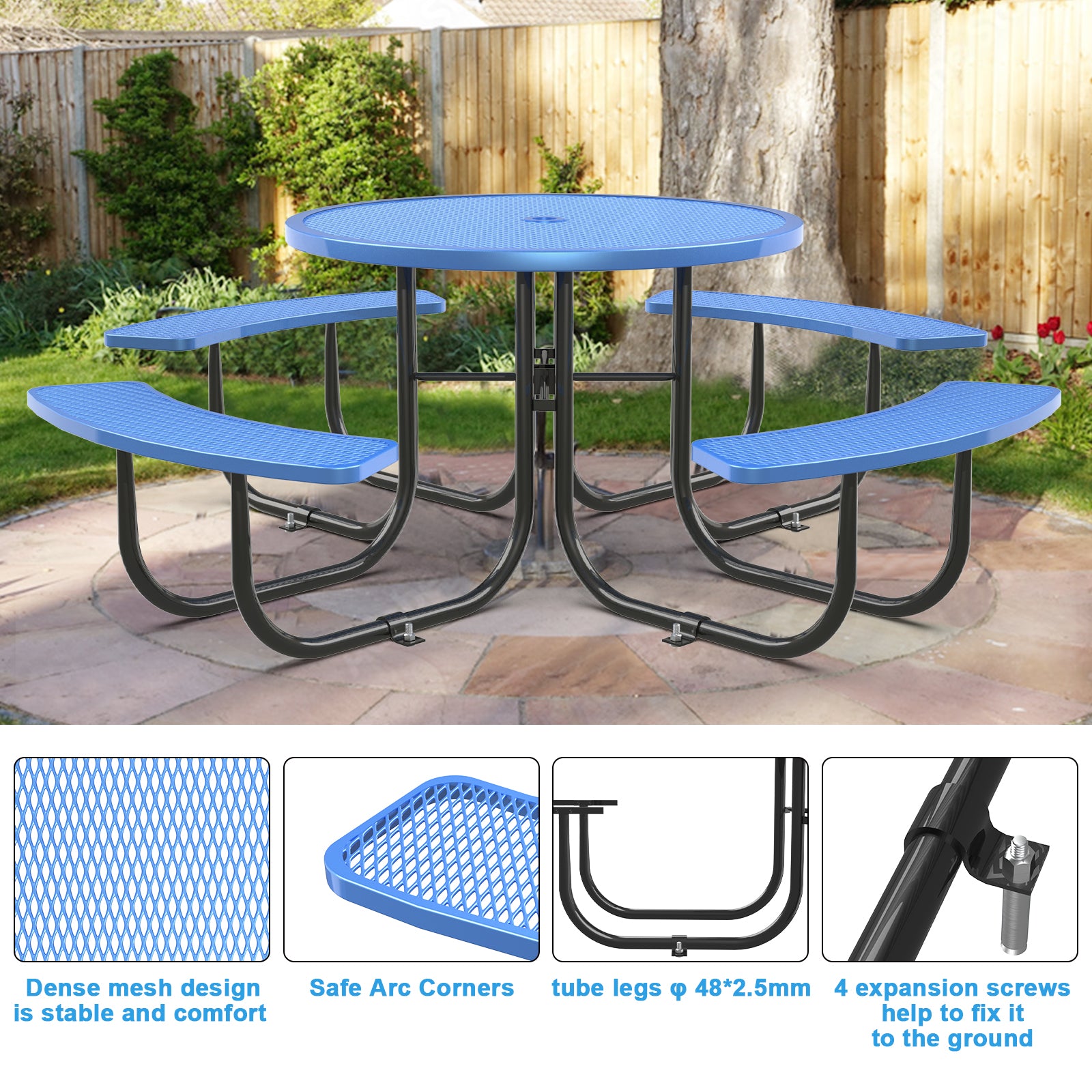 Blue Round Table & Chair Set with Umbrella Hole image 5