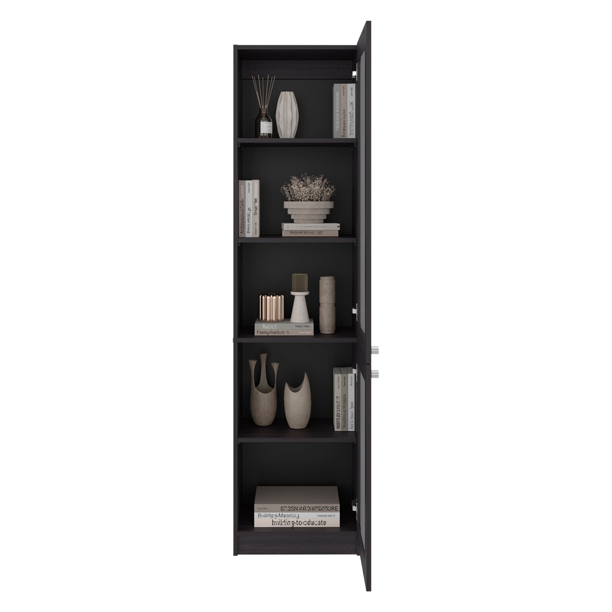 Surry Tall Bookcase 71" H with 2 Fluted Panel Doors and Five Interior Shelves, Black Wengue image 5