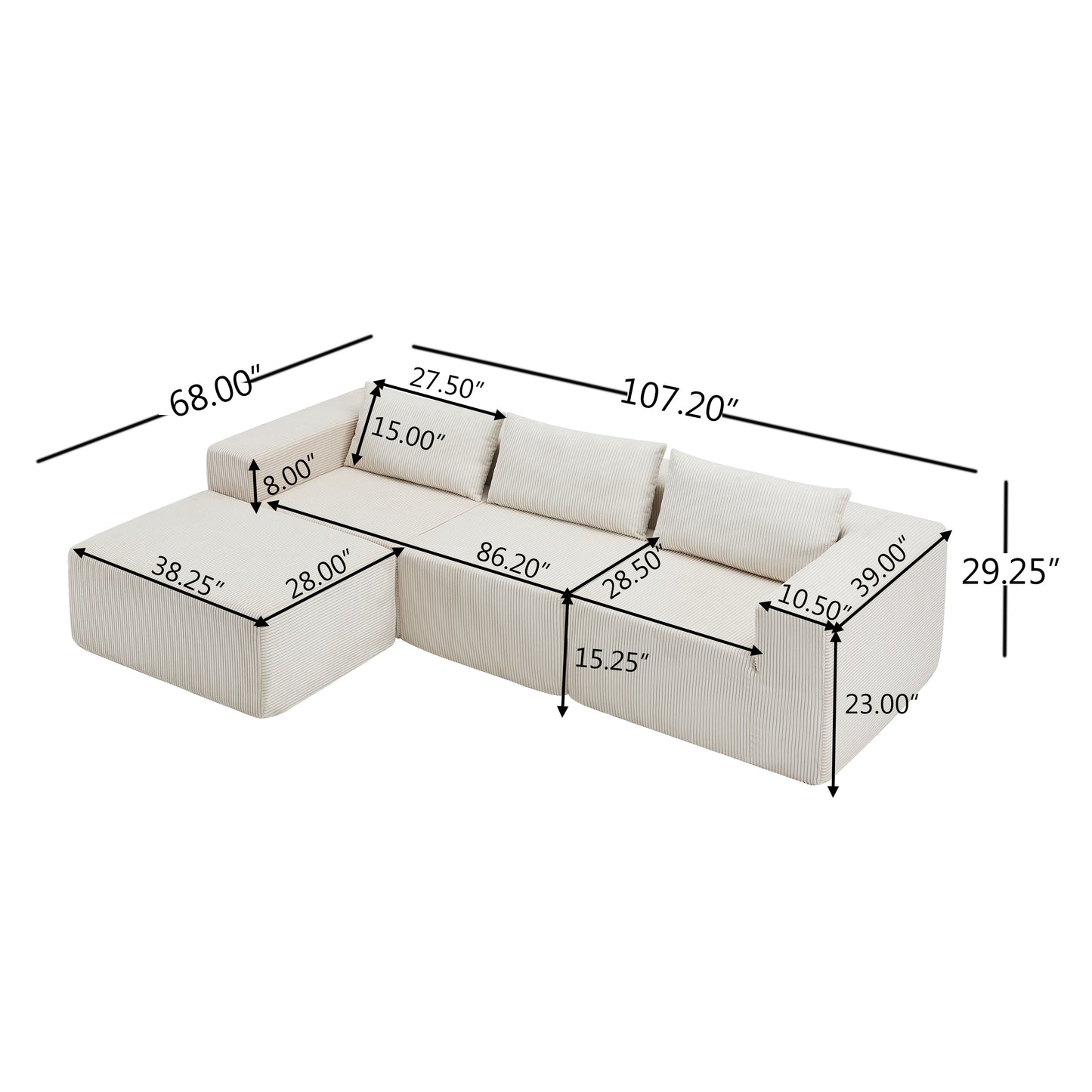 107" Compressed Sectional Sofas (Beige) image 10