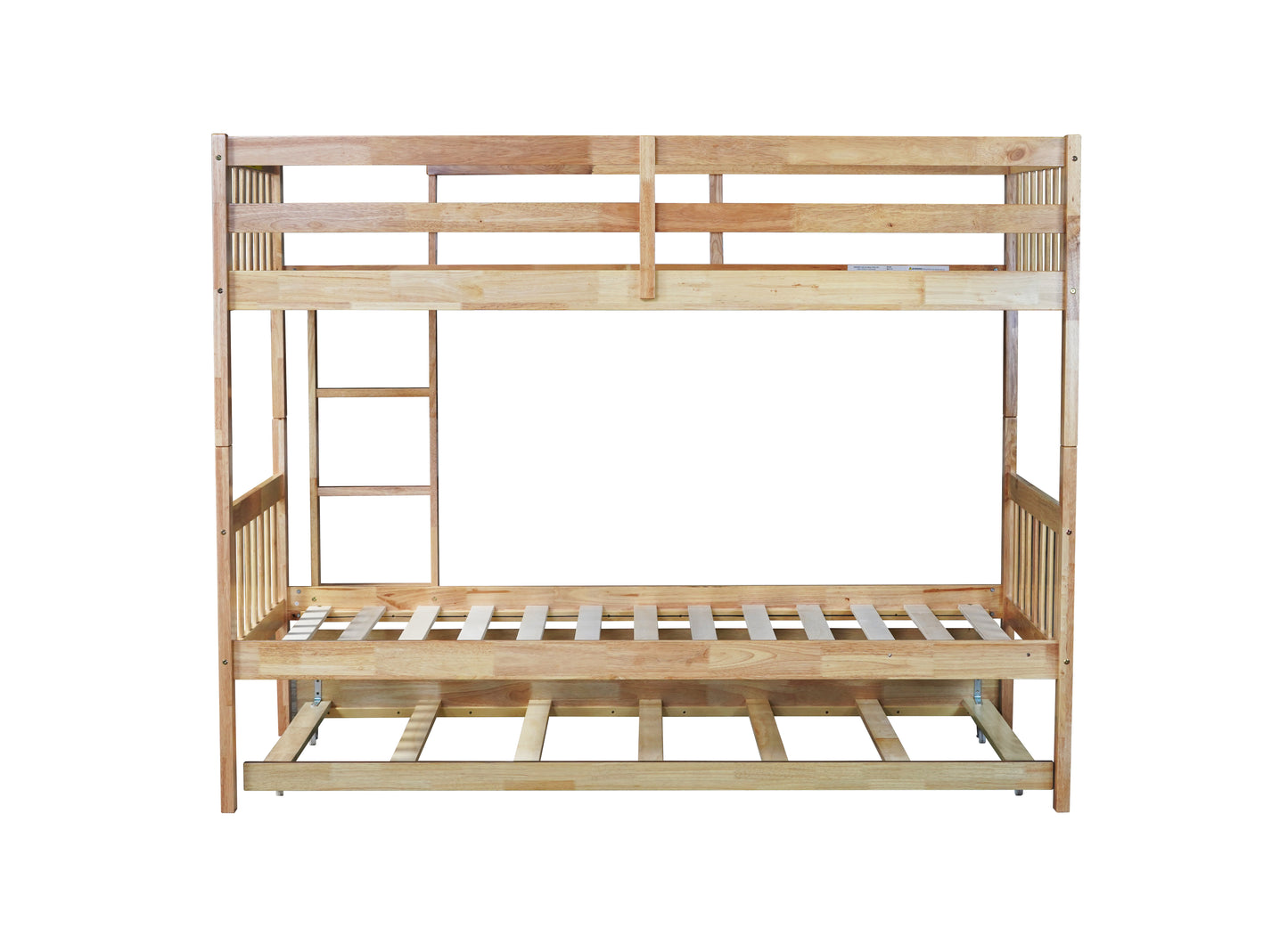 Twin Over Twin Rubber Wood Bunk Bed with Trundle, Convertible into 2 Twin Size Beds, Twin Size Bunk Bed with Ladder and Safety Guardrails,White Oak image 5