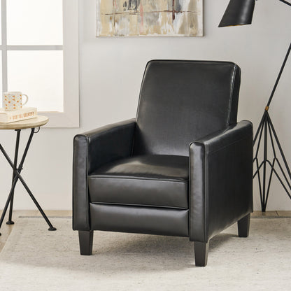 27.5" Push Back Recliner Chair Upholstered Recliner Armchair with Solid Beech Wood Legs for Living Room and Bedroom(Old SKU:52422.00PUBLK), Black image 1