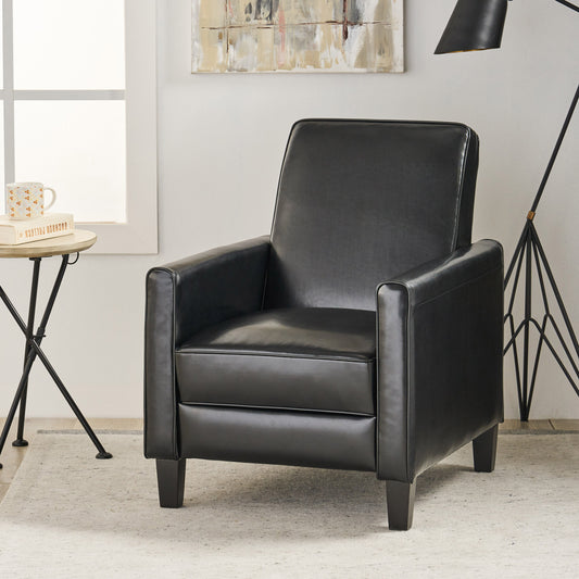 27.5" Push Back Recliner Chair Black PU Leather with Beech Wood Legs - Front View