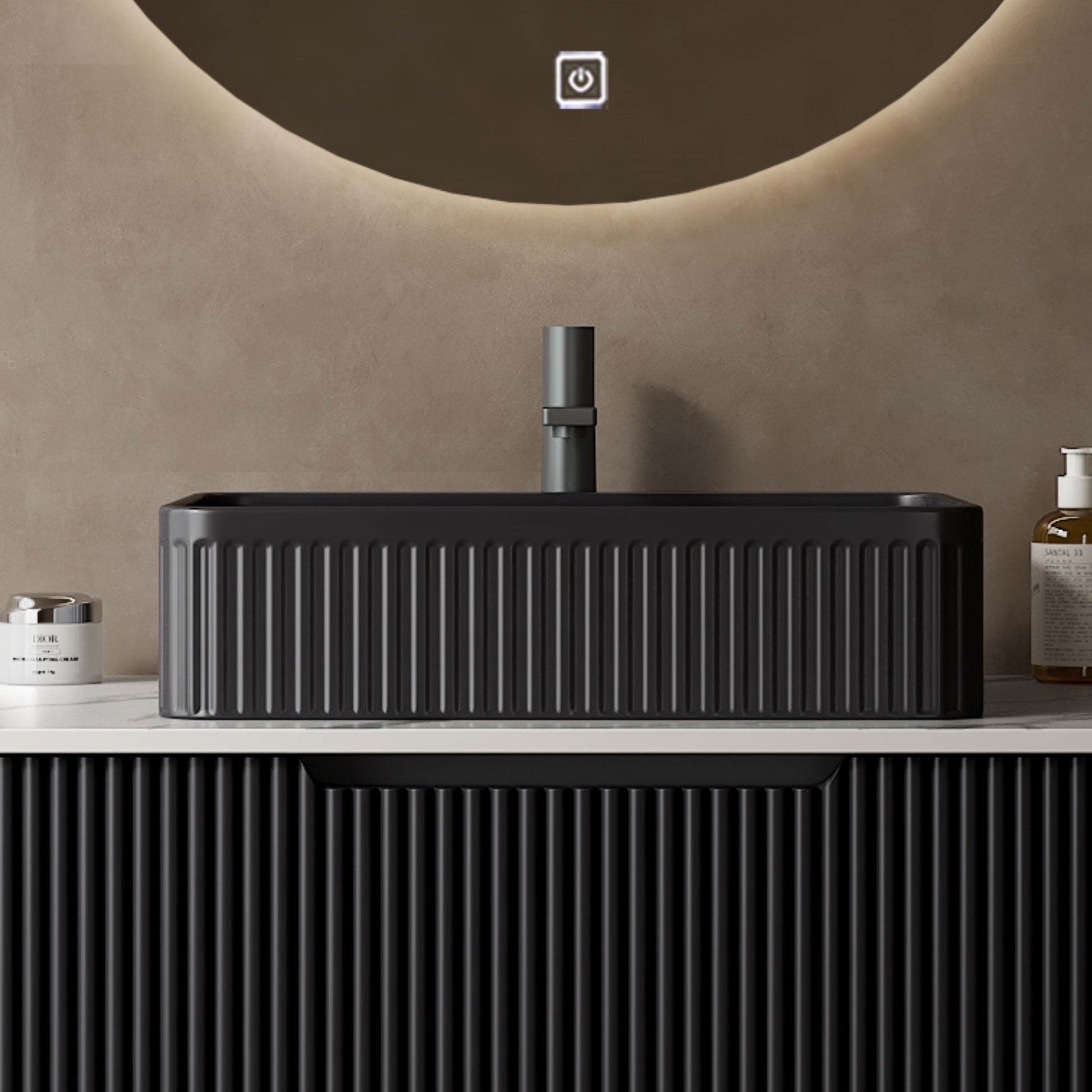 20'' Bathroom Sink, Rectangular Striped Vessel Ceramic Basin without Faucet, NO Cabinet, Black image 2