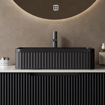 20'' Bathroom Sink, Rectangular Striped Vessel Ceramic Basin without Faucet, NO Cabinet, Black image 2