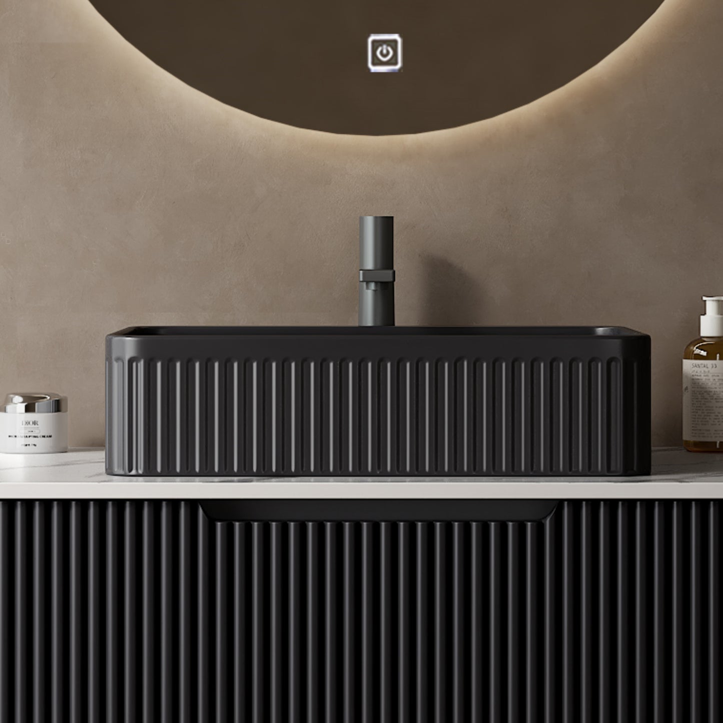 20'' Bathroom Sink, Rectangular Striped Vessel Ceramic Basin without Faucet, NO Cabinet, Black image 2