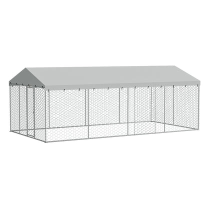 10x20 FT Large Outdoor Dog Kennel with Canopy, Heavy Duty Galvanized Steel Frame, Waterproof Cover, All-Weather Protection, Escape-Proof Lockable Pet Playpen for Large Dogs, Multiple Animals. image 2