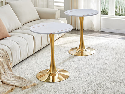 Round Dining Table, 23.6" Circle Tulip Table with Thickened Tabletop & Metal Pedestal, Mid Century Modern Bistro Table for Kitchen, Small Places, Living Room, Cafe (White) image 2